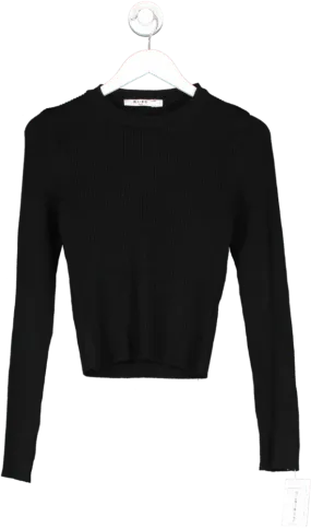 NA-KD Black Ribbed Knitted Round Neck Sweater UK S