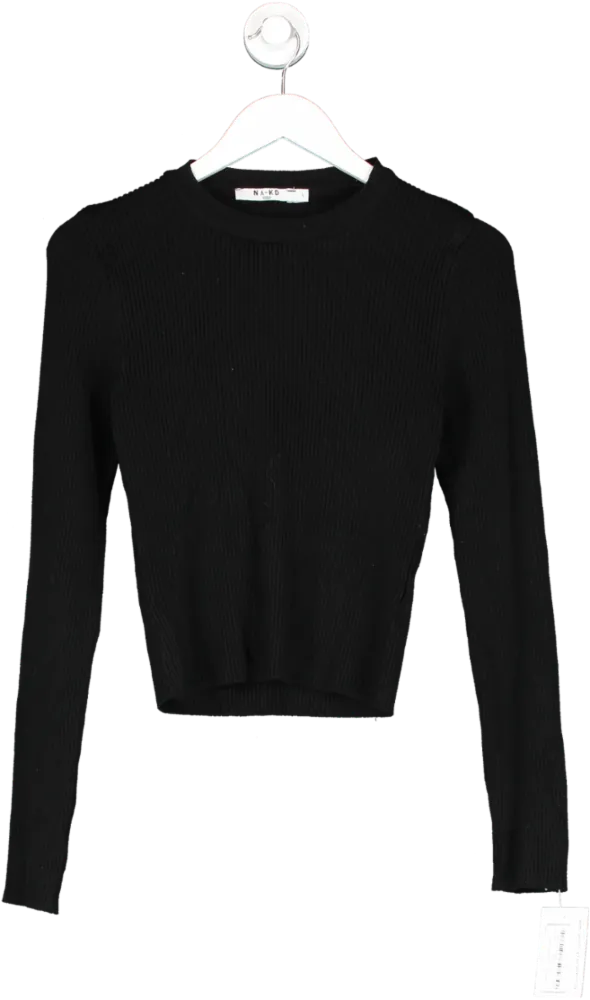 NA-KD Black Ribbed Knitted Round Neck Sweater UK S