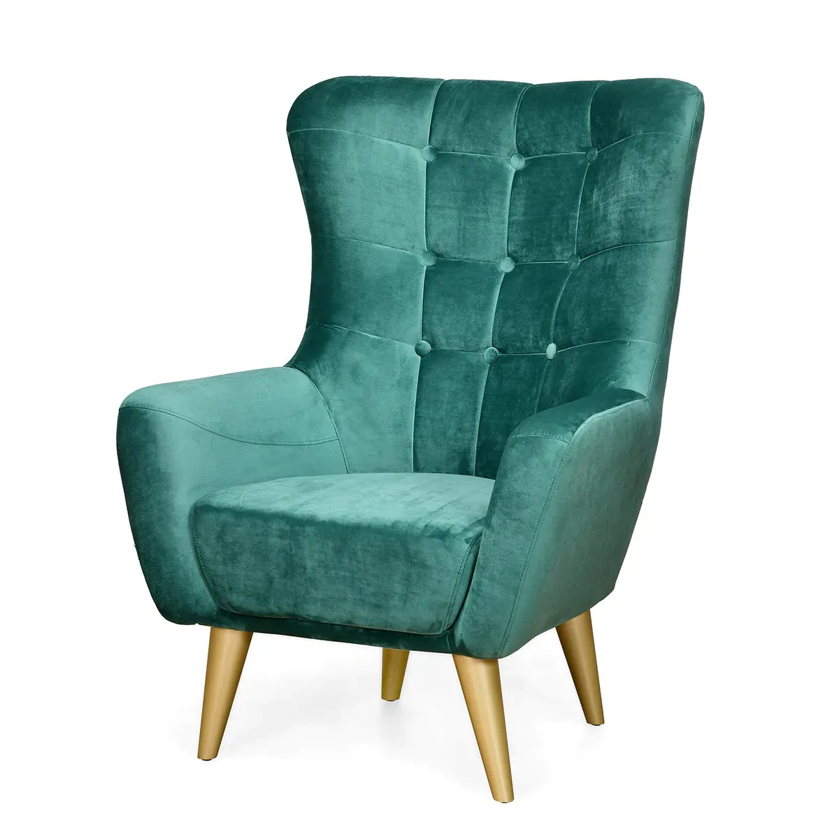 Nano Button-Tufted Wingback Chair In Green