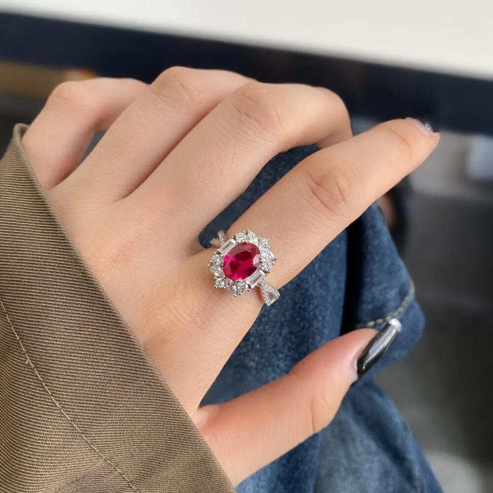 Oval Cut Ruby 925 Sterling Silver Ring