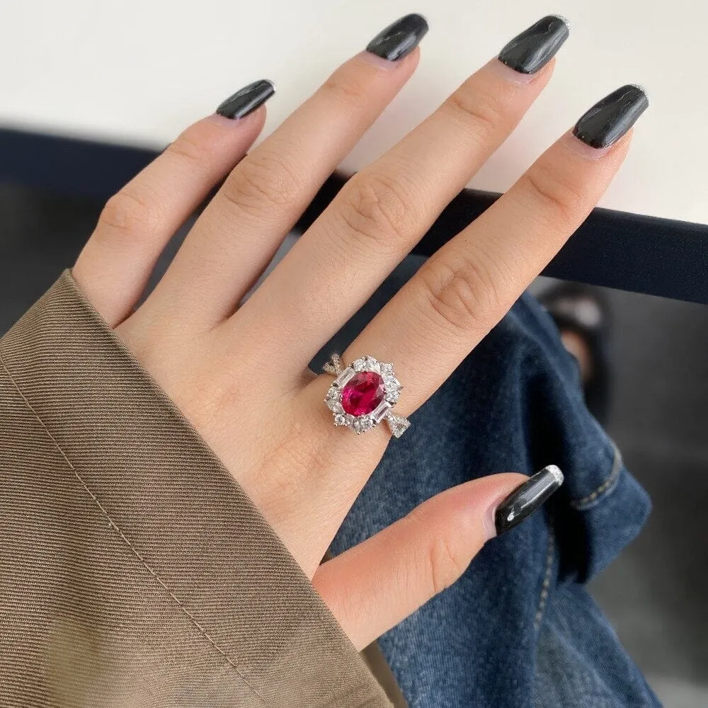 Oval Cut Ruby 925 Sterling Silver Ring