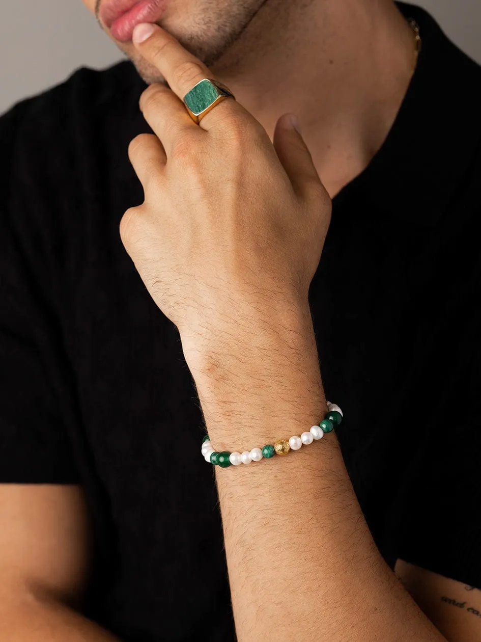 Pearl Wristband with Green Aventurine and Malachite