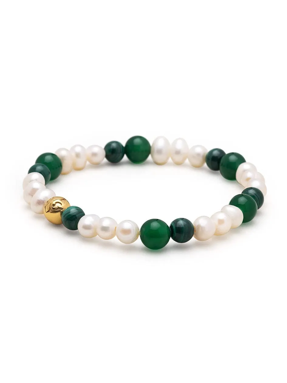 Pearl Wristband with Green Aventurine and Malachite