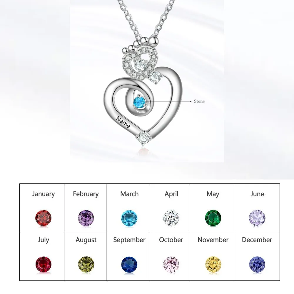 Personalized 1 Name Baby Feet Zircon Heart-Shaped Pendant