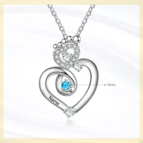 Personalized 1 Name Baby Feet Zircon Heart-Shaped Pendant