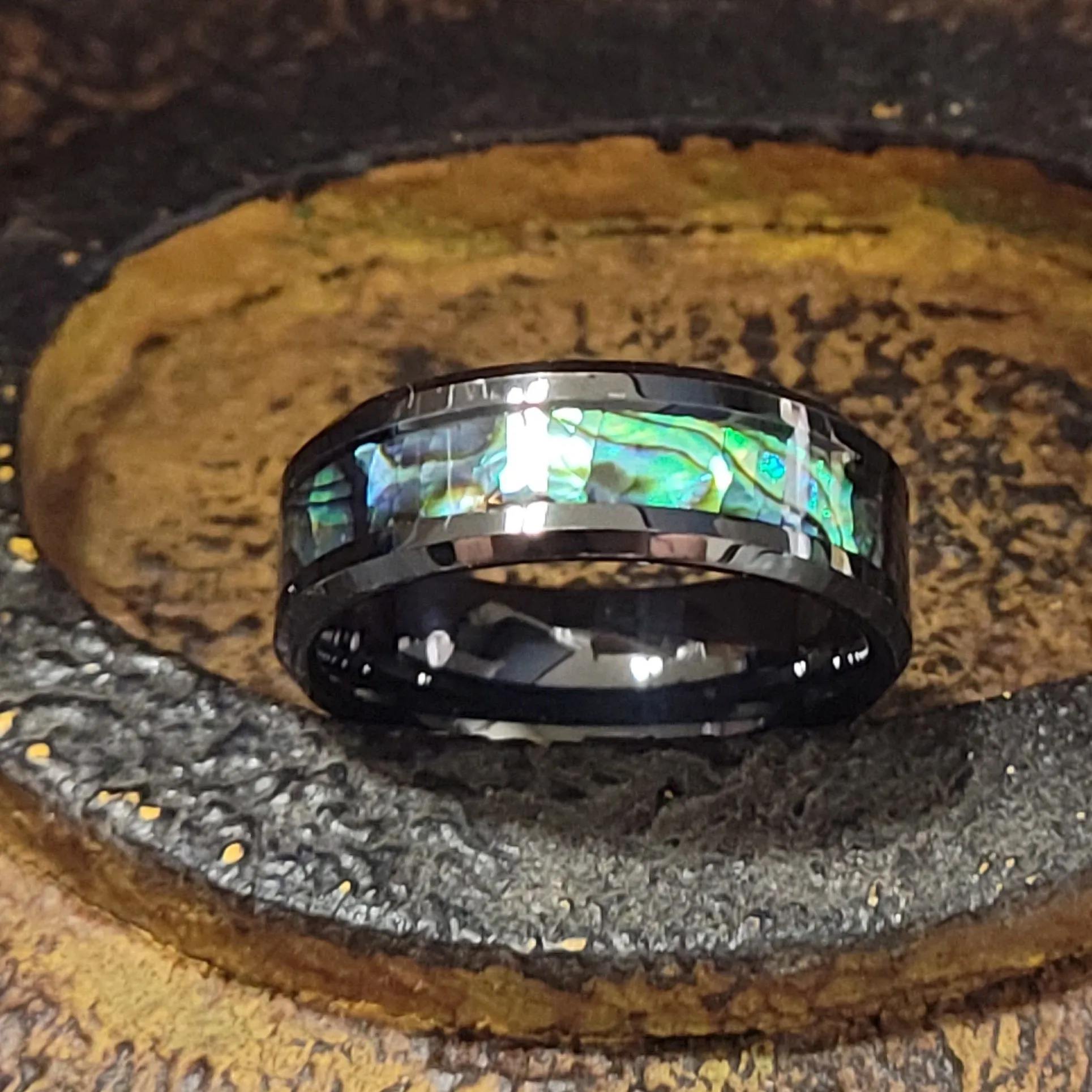 Personalized Men's Tungsten Abalone Promise Ring - Engraved Handwriting Ring