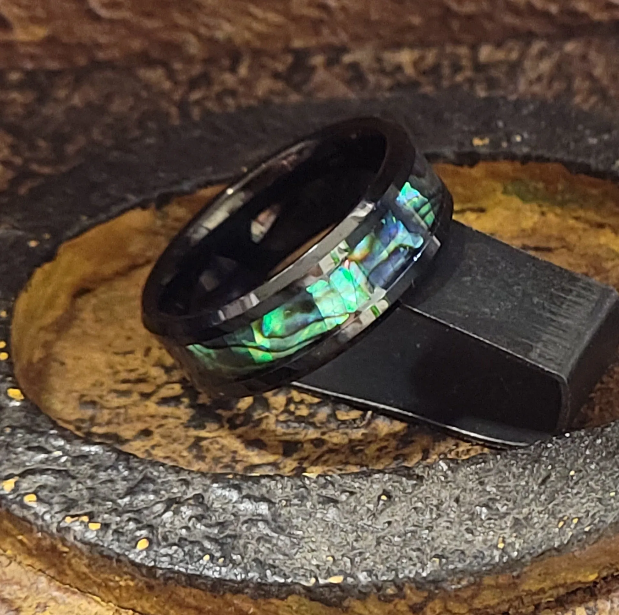 Personalized Men's Tungsten Abalone Promise Ring - Engraved Handwriting Ring