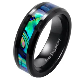 Personalized Men's Tungsten Abalone Promise Ring - Engraved Handwriting Ring