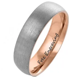 Personalized Men's Wedding Band - Rose Gold and Brushed Steel Real Tungsten