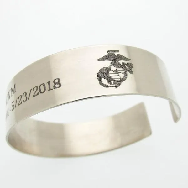 Personalized Military Bracelet - US Army gifts - Custom Durable Wide Cuff 1/2 inch, Military Army Memorial Bracelet