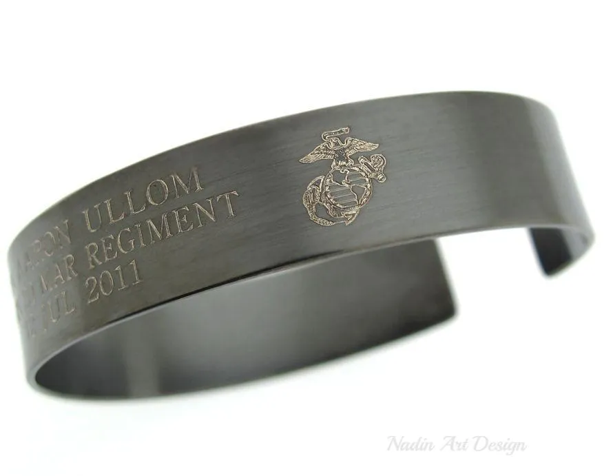 Personalized Military Bracelet - US Army gifts - Custom Durable Wide Cuff 1/2 inch, Military Army Memorial Bracelet