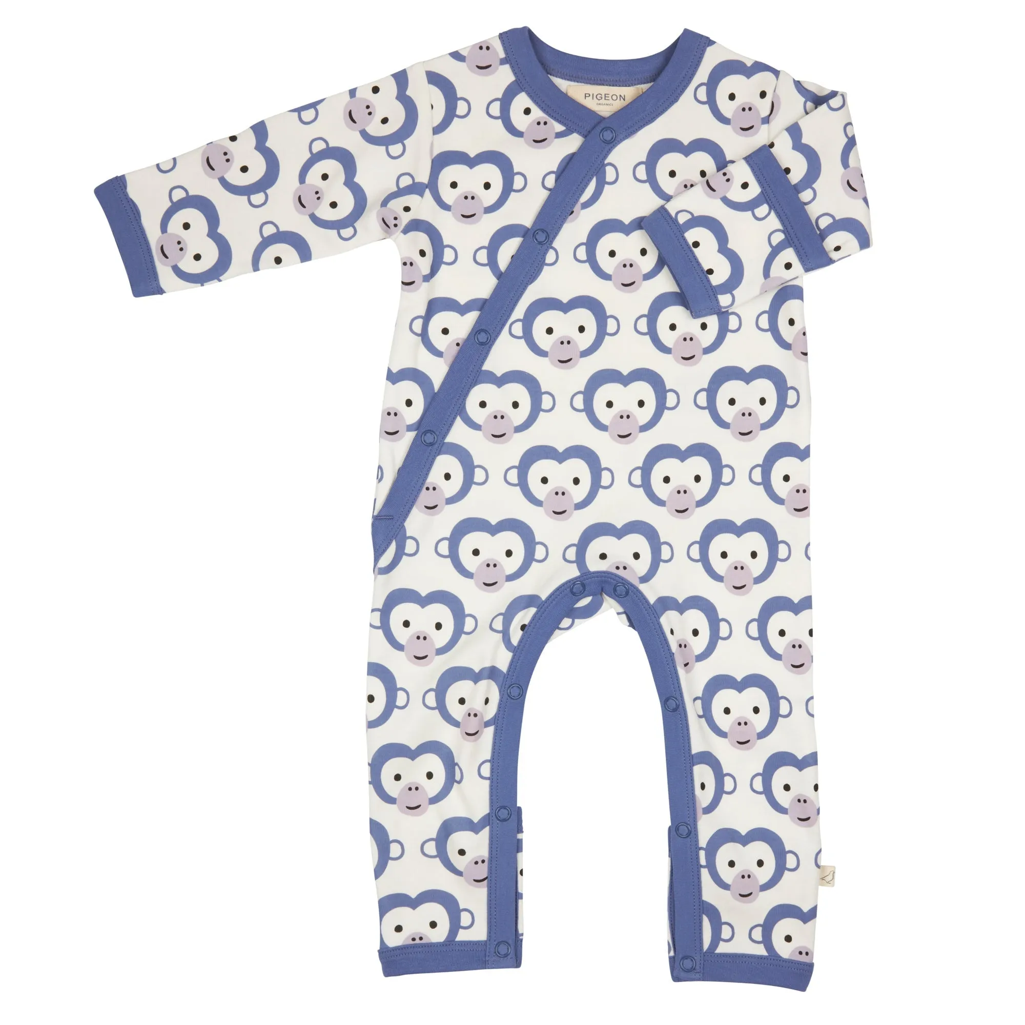 Pigeon Organics Monkey on White Kimono Style Sleepsuit