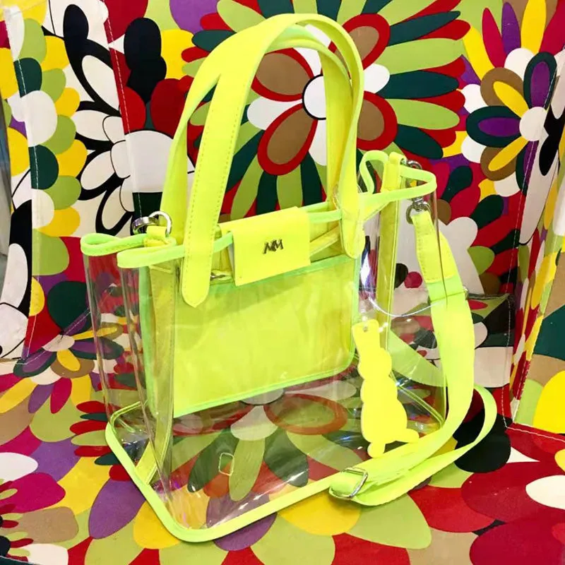 pino summer neon green clear shoulder bag