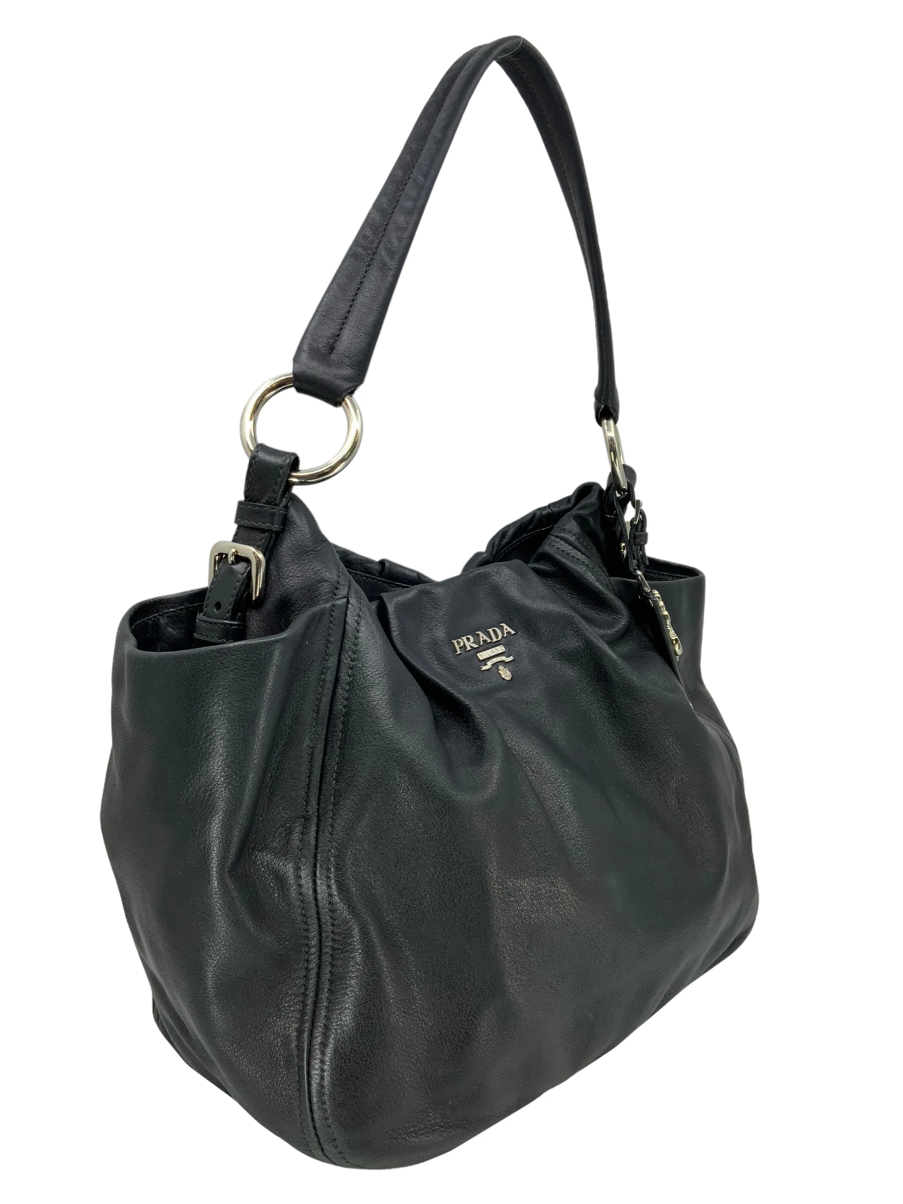 Prada Calfskin Leather Side-Pocket Hobo