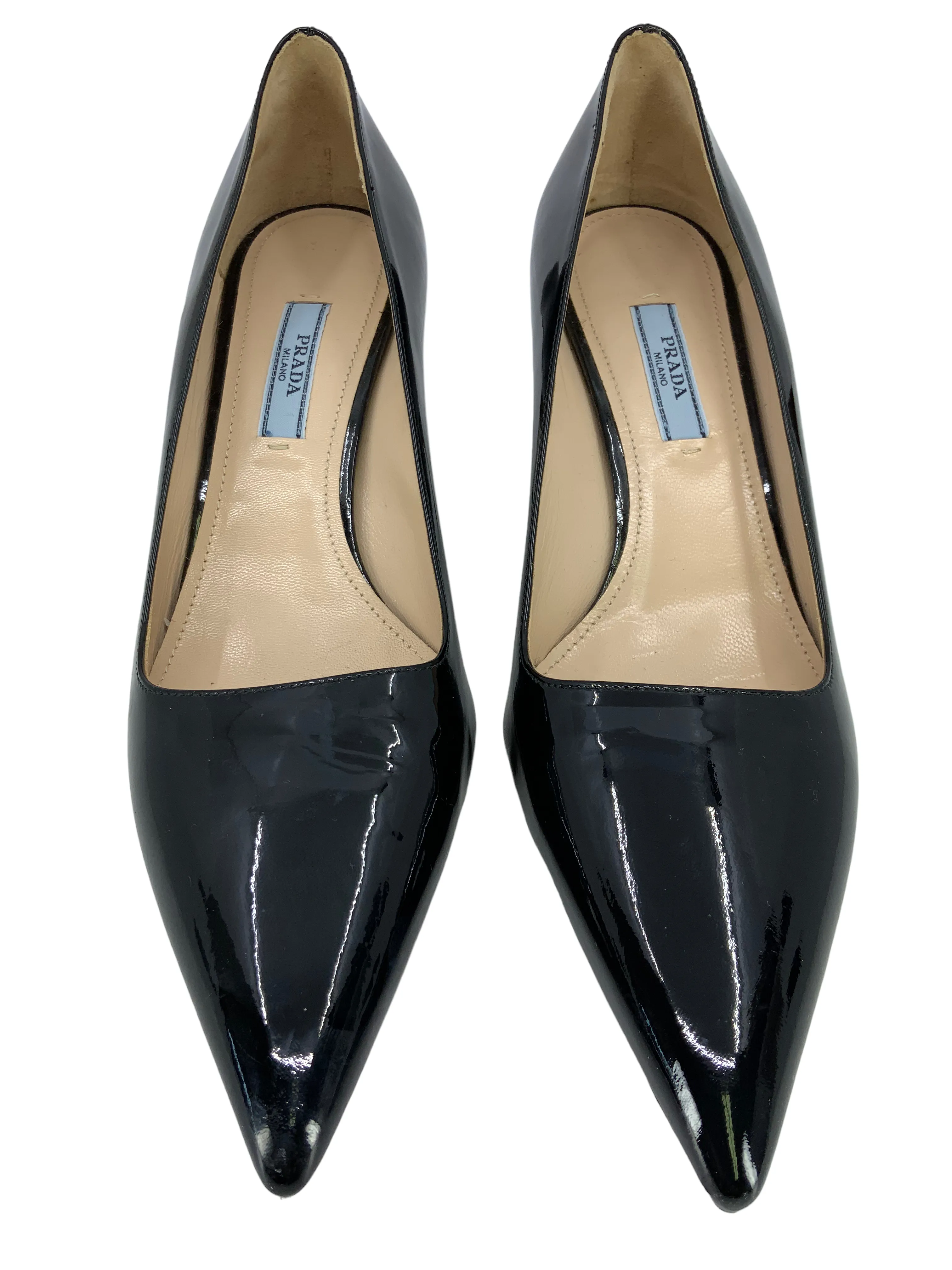 PRADA Patent Leather Metal Heel Pointed Toe Pumps Size 7.5