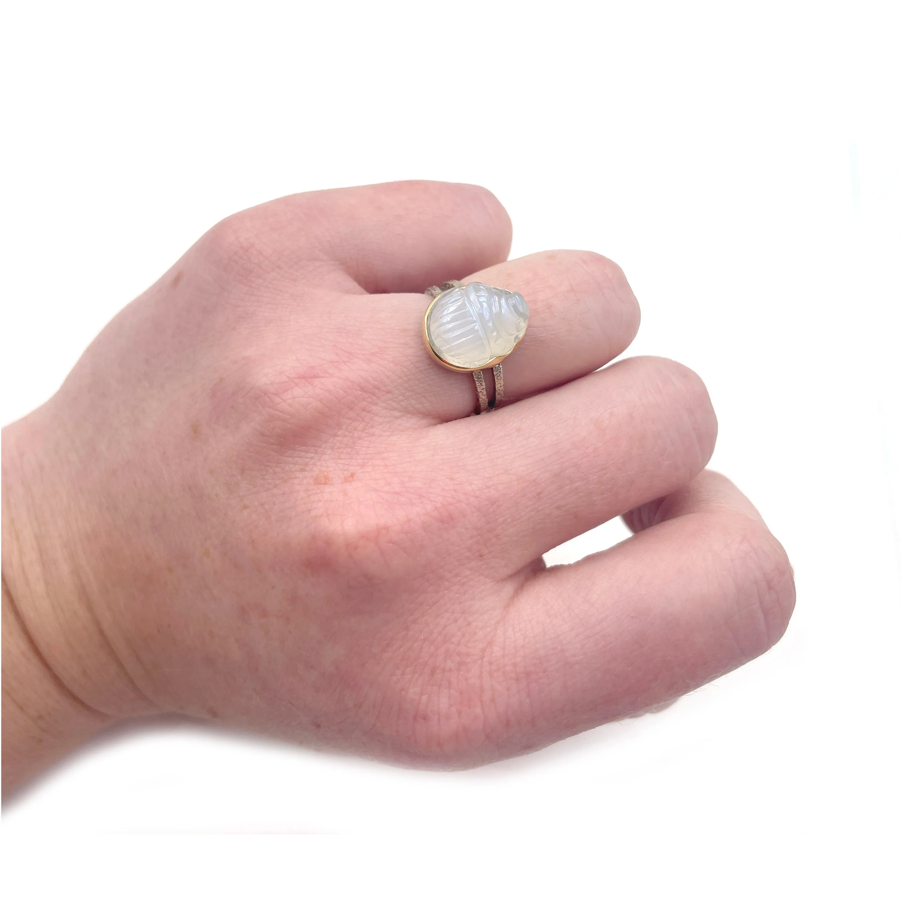 Rainbow Moonstone Scarab Ring