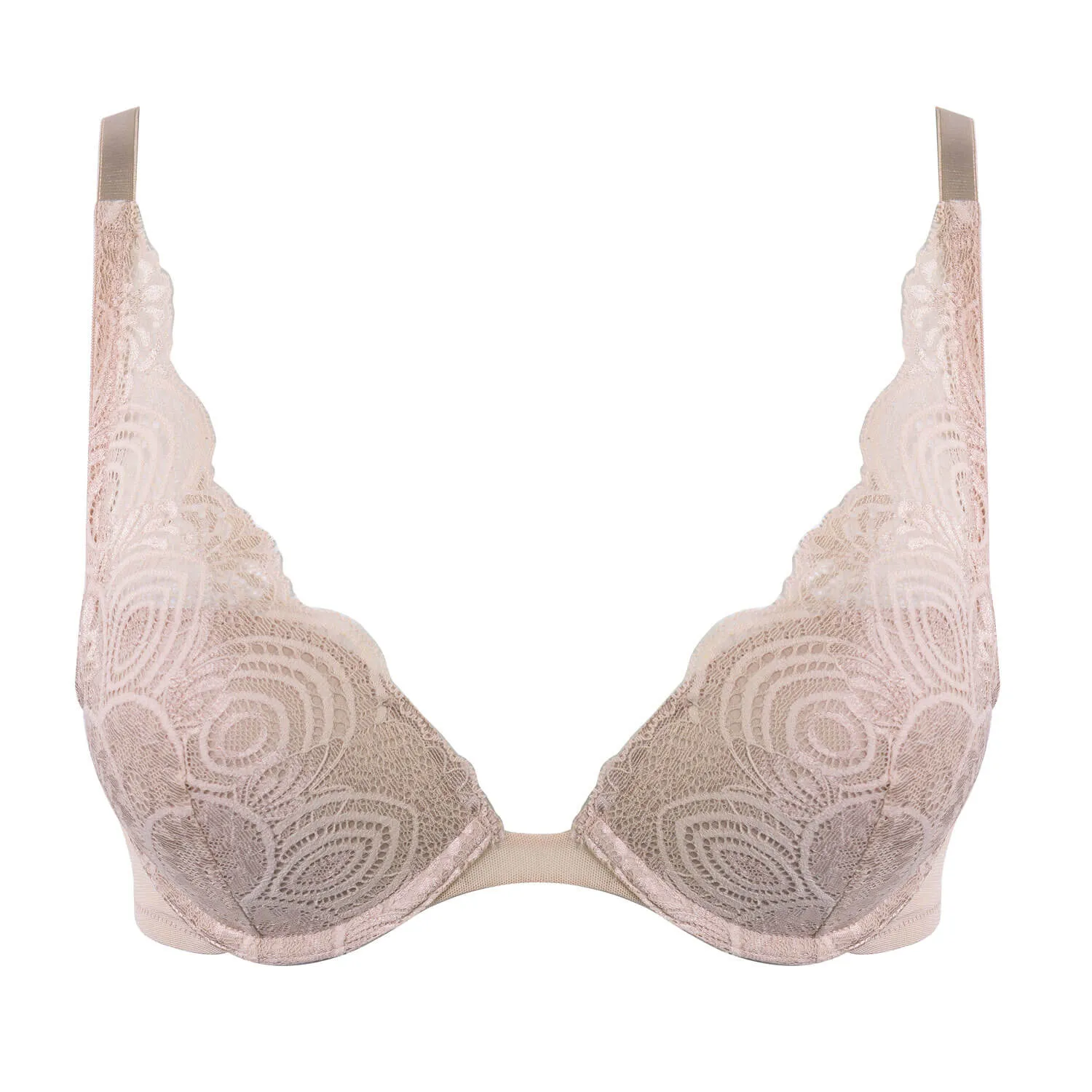 Refined Glamour Cleavage Triangle Under Wire Padded Bra - Creamy Pearl