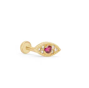 Ruby Evil Eye Flat Back Stud