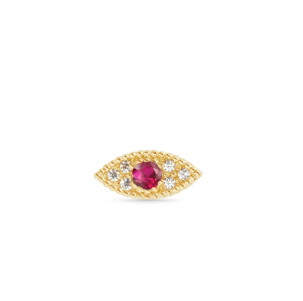 Ruby Evil Eye Flat Back Stud