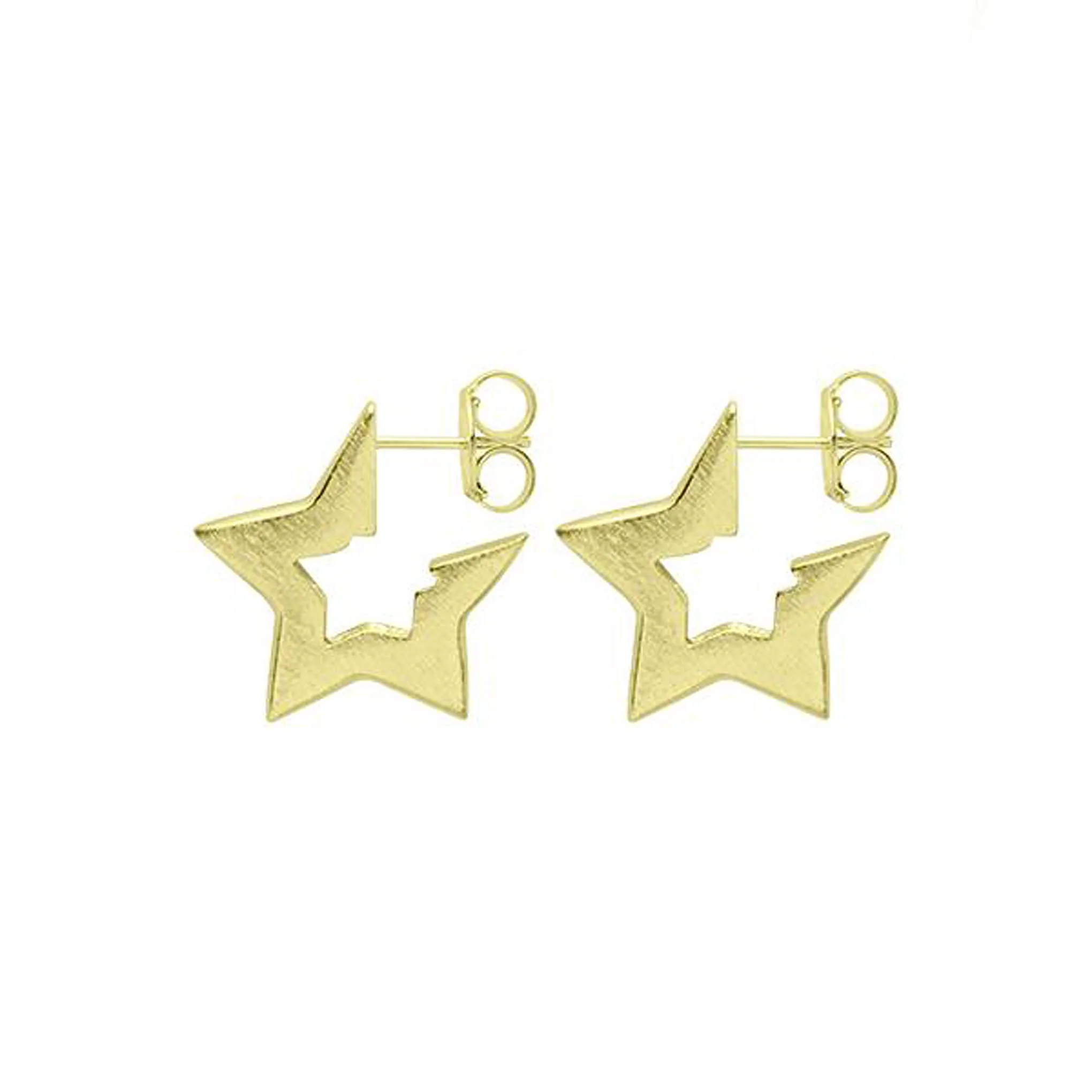 Sheila Fajl Medium Marilyn Star Huggie Hoop Earrings in Brushed Gold Plated