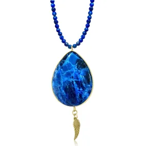 Sodalite and Lapis Lazuli Necklace for Rational Thoughts with a Protective Angel Wing