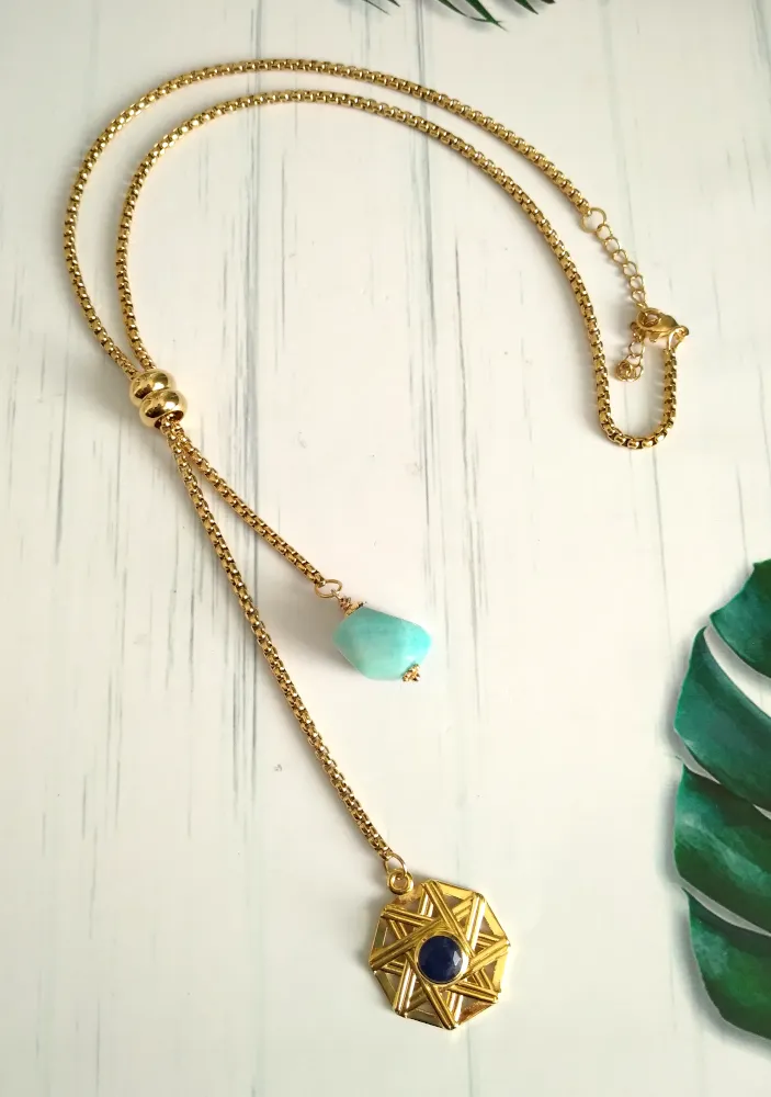 Solihiya with an Amazonite Nugget Slider Necklace