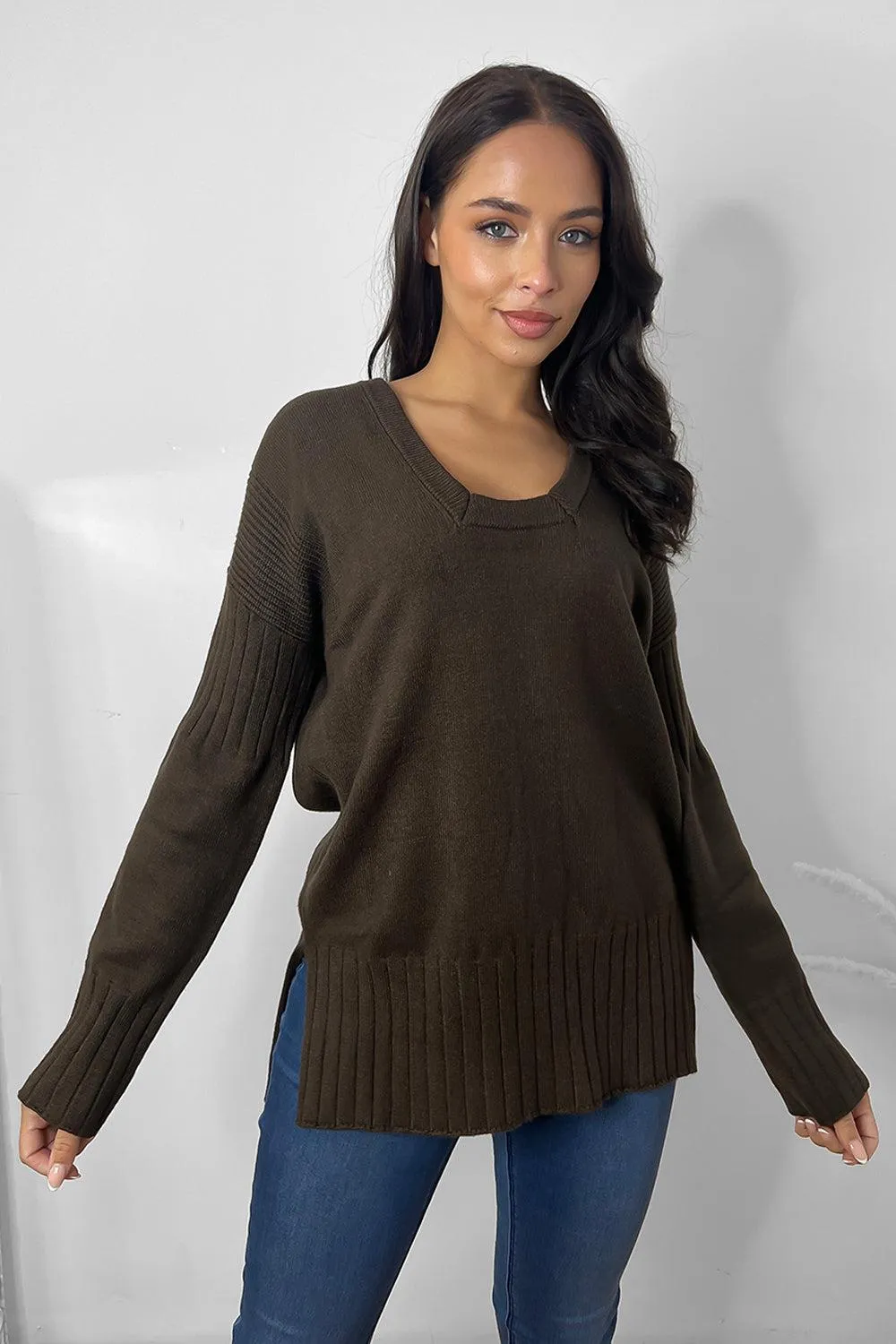 Square Neck Split Sides Pullover