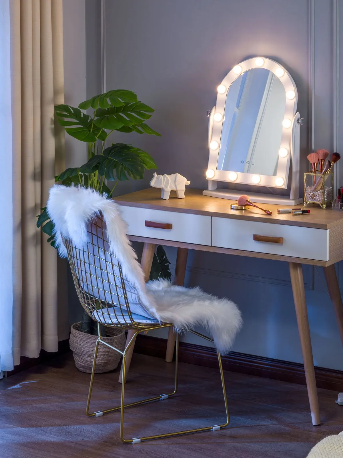 Starry 9 Adjustable Tabletop Hollywood Vanity Mirror with LED Lights - White