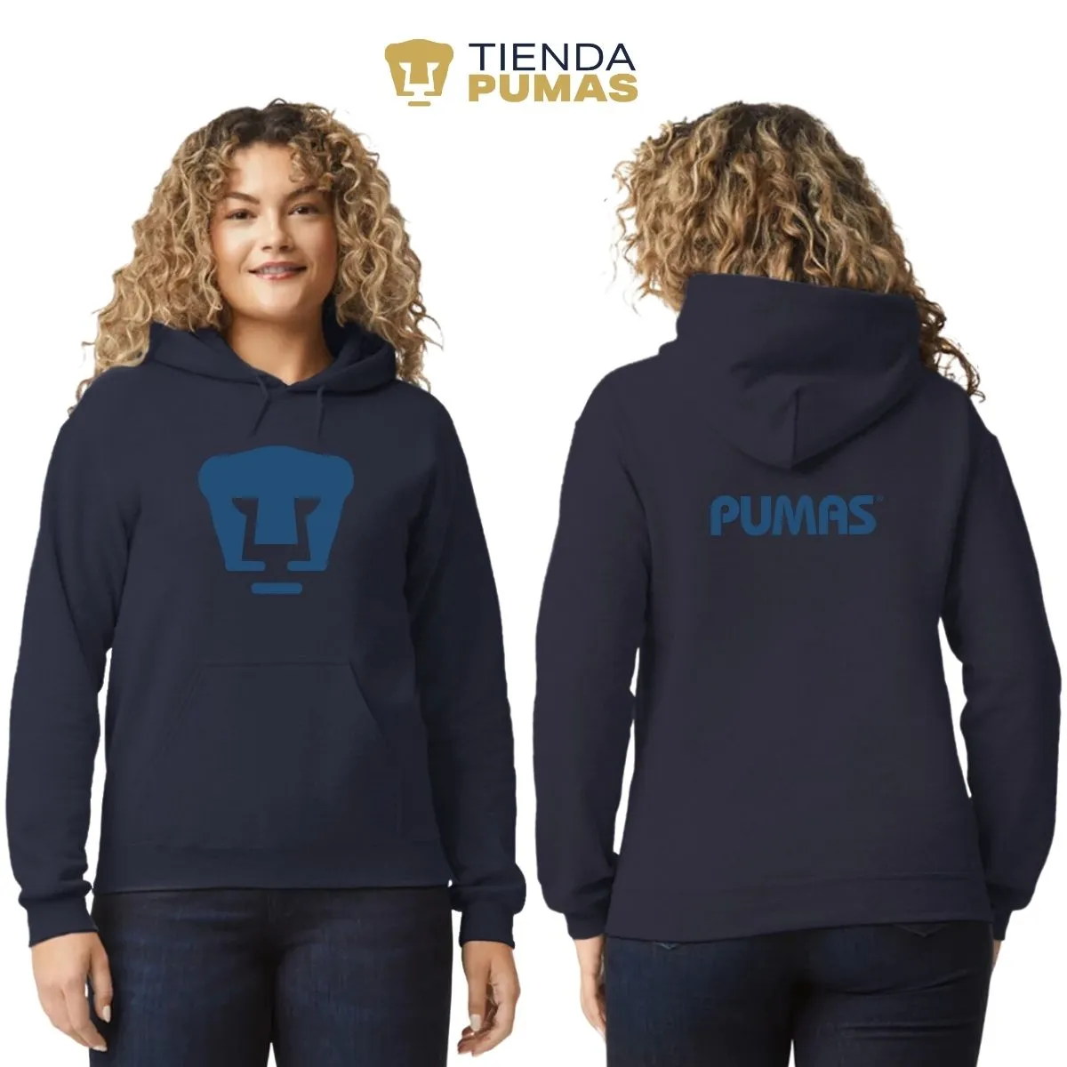 Sudadera Mujer Hoodie Pumas UNAM Logo Azul Vinil