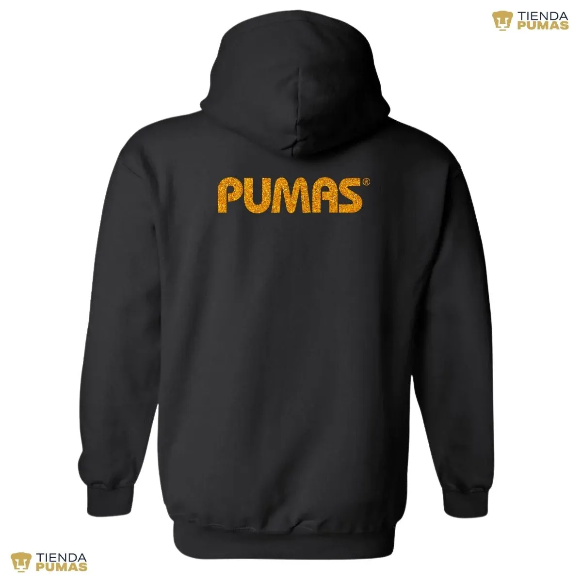 Sudadera Mujer Hoodie Pumas UNAM Logo Dorado Glitter