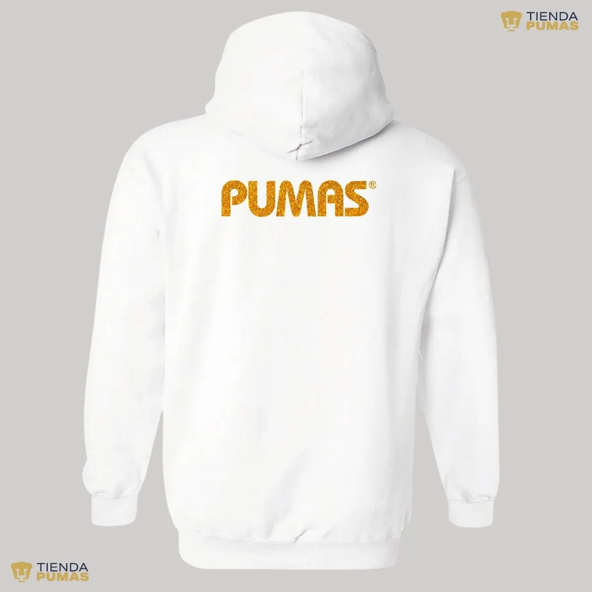 Sudadera Mujer Hoodie Pumas UNAM Logo Dorado Glitter