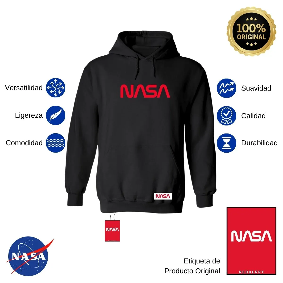 Sudadera para Hombre Hoodie Nasa Worm Red