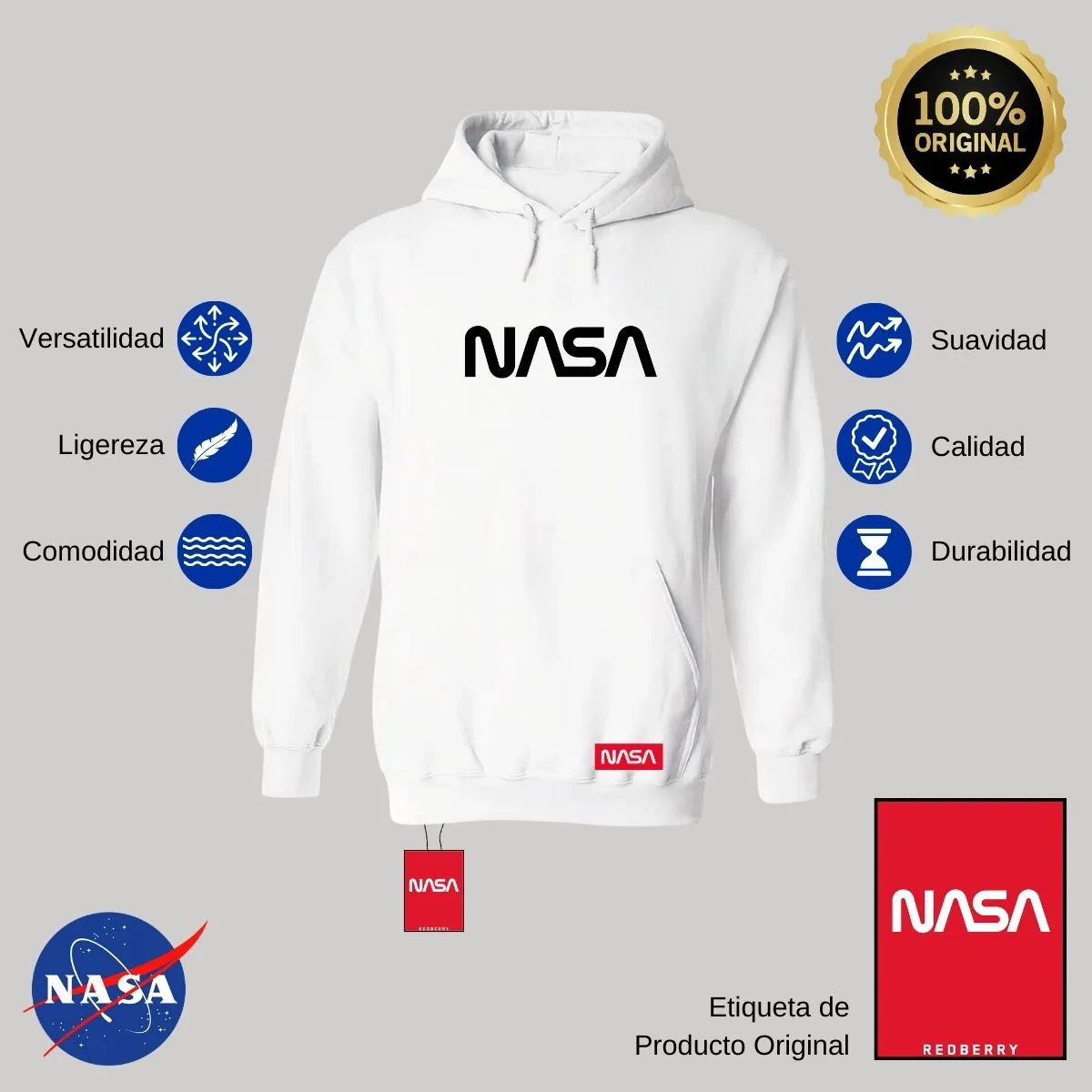 Sudadera para Hombre Hoodie Nasa Worm Red