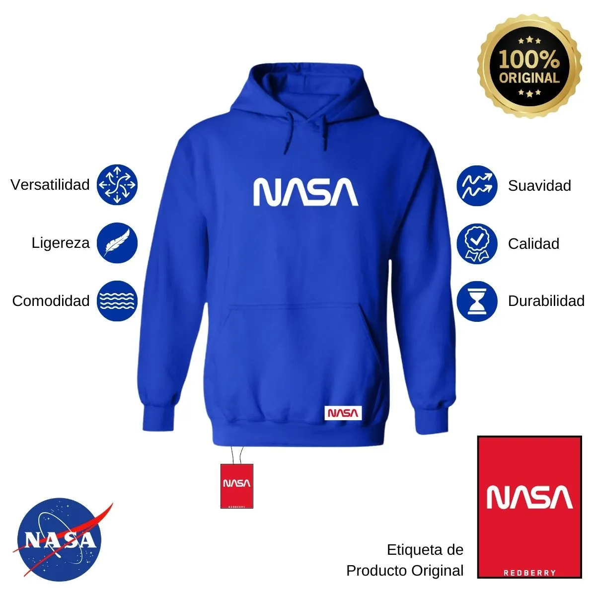 Sudadera para Hombre Hoodie Nasa Worm Red