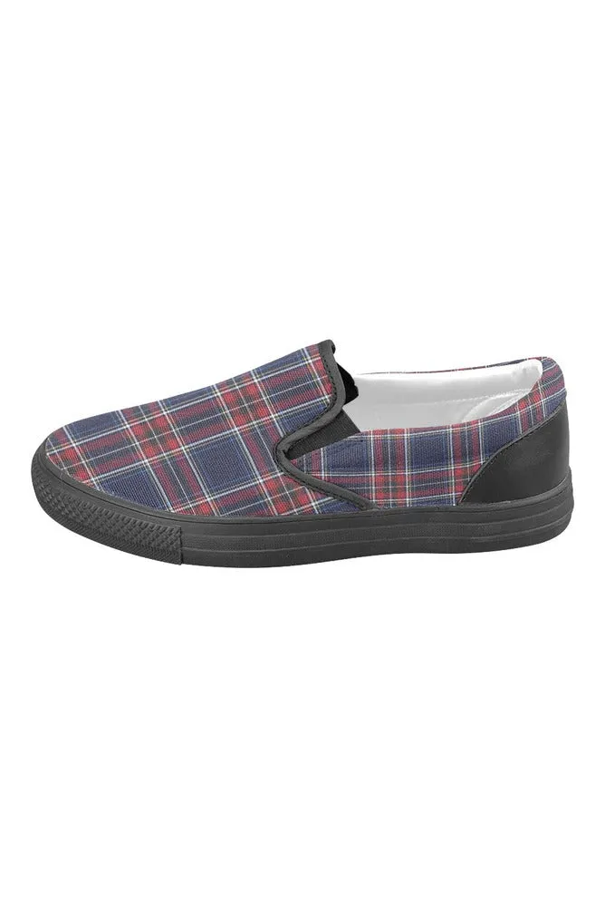 Tartan Blue Men's Slip-on Canvas Shoes (Model 019)