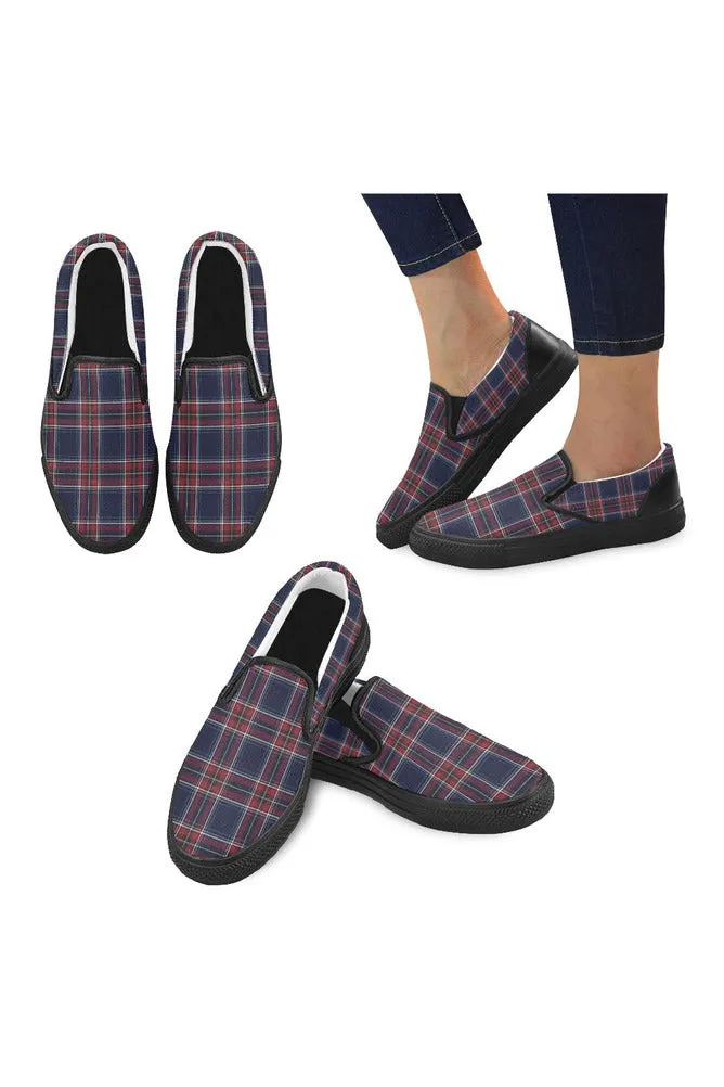 Tartan Blue Men's Slip-on Canvas Shoes (Model 019)