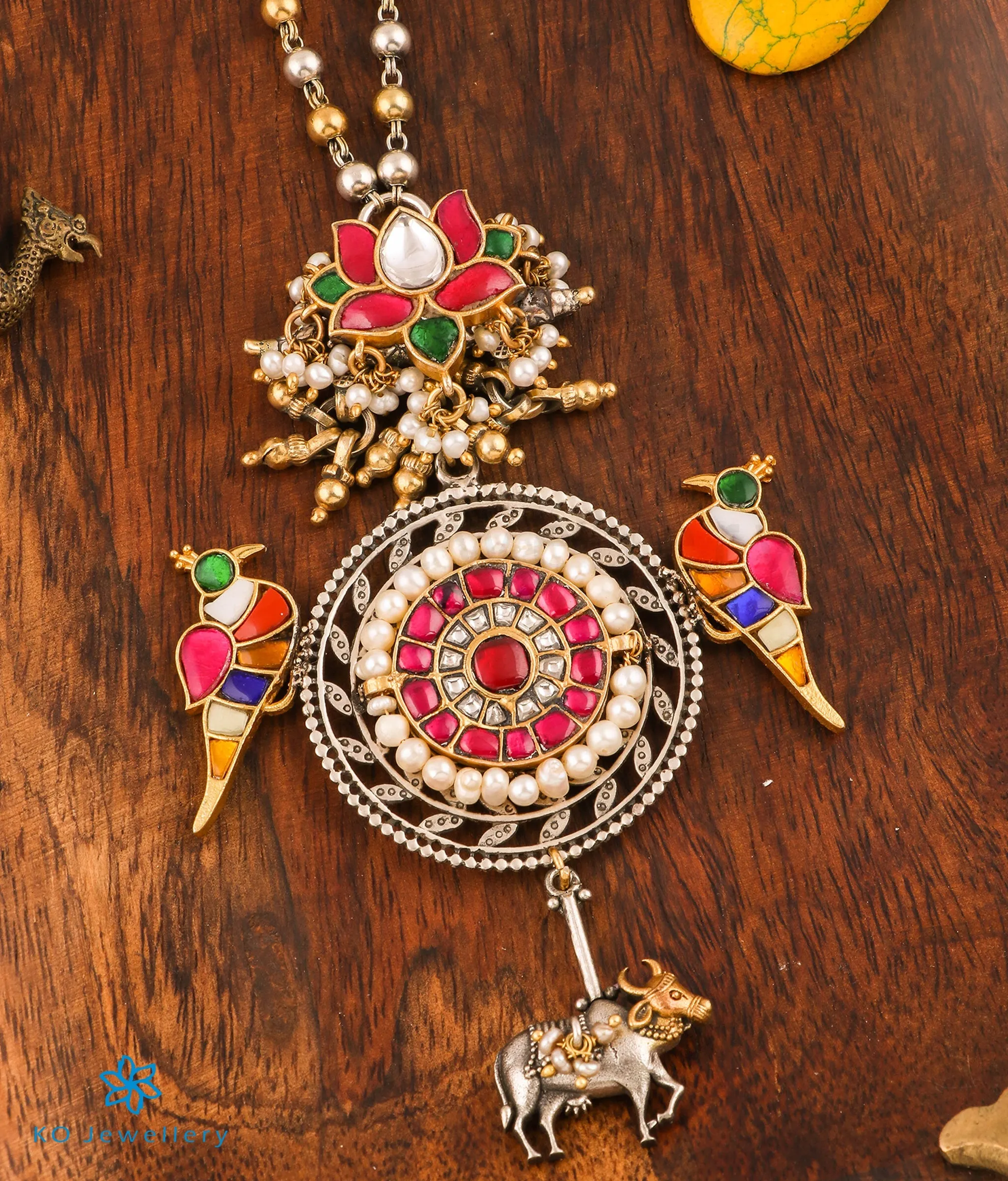 The Isharya Antique Silver Parrot Kundan Necklace (2 Tone)