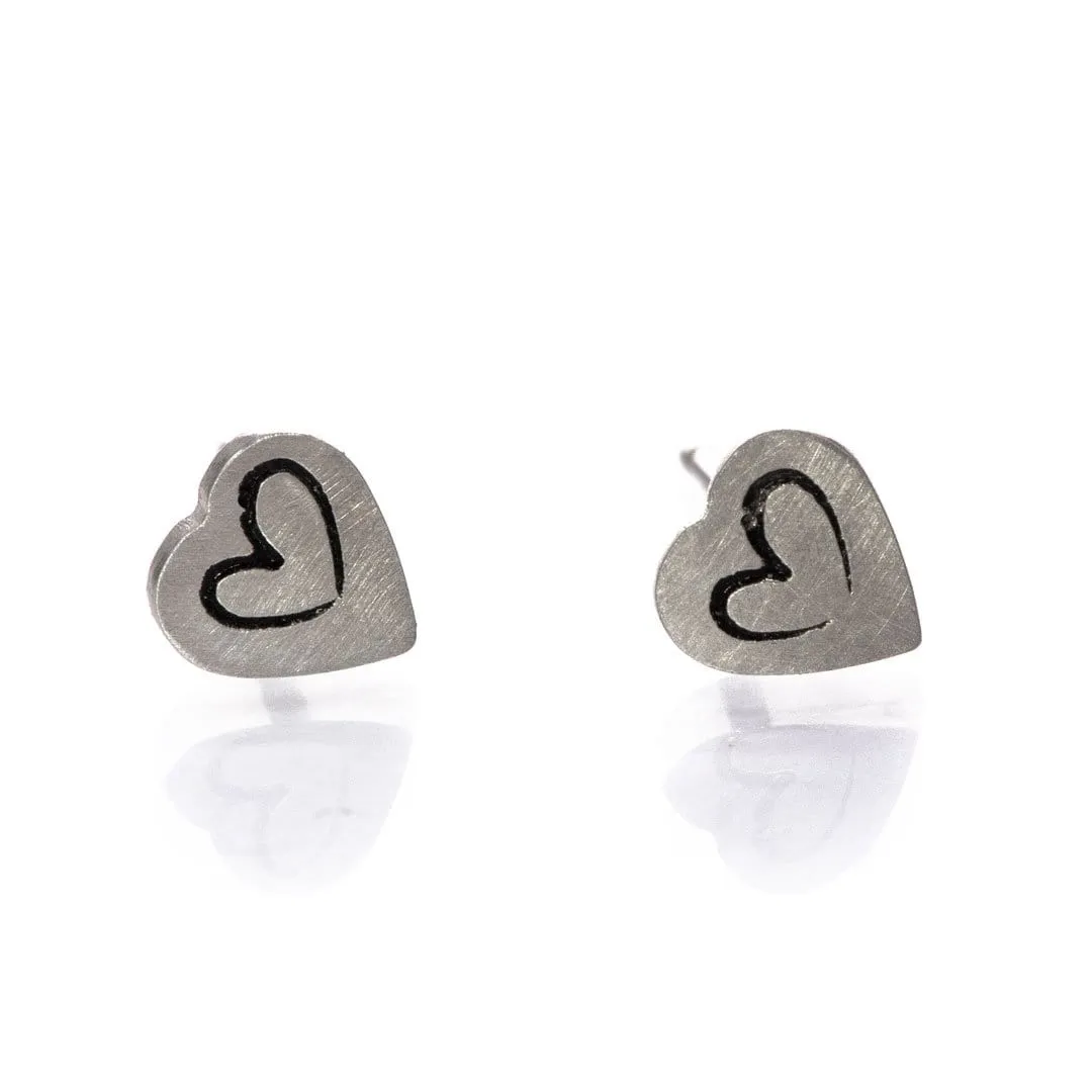 Tiny Stamped 14k White Gold Heart Stud Earrings, Ready to Ship