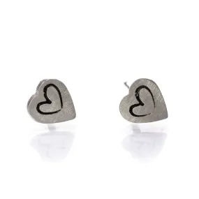 Tiny Stamped 14k White Gold Heart Stud Earrings, Ready to Ship