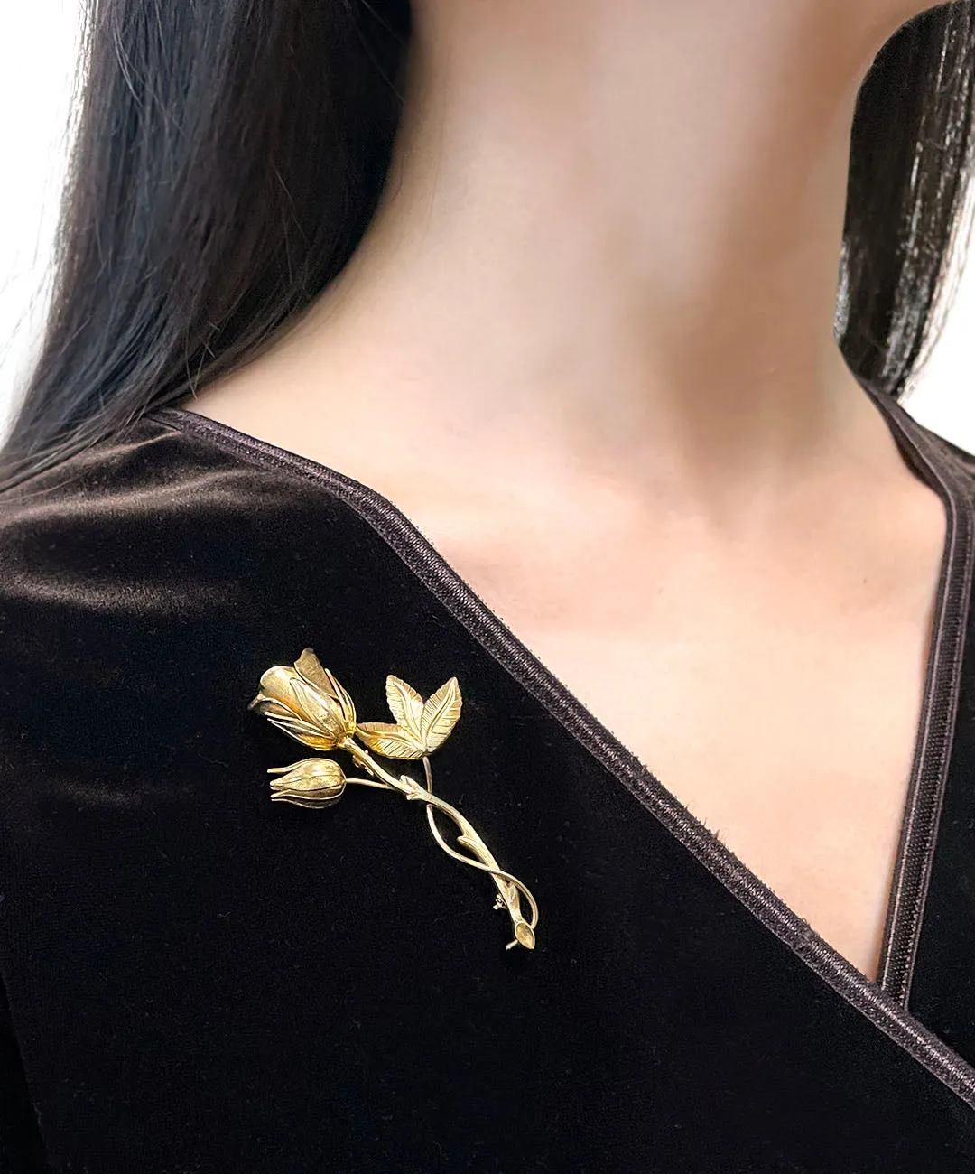 【USA輸入】 ヴィンテージ ゴールド ローズ ブローチ/Vintage Gold Rose Brooch