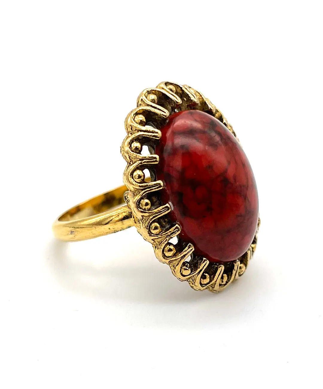 【USA輸入】ヴィンテージ レッドマーブル カボション リング/Vintage Red Marble Cabochon Ring