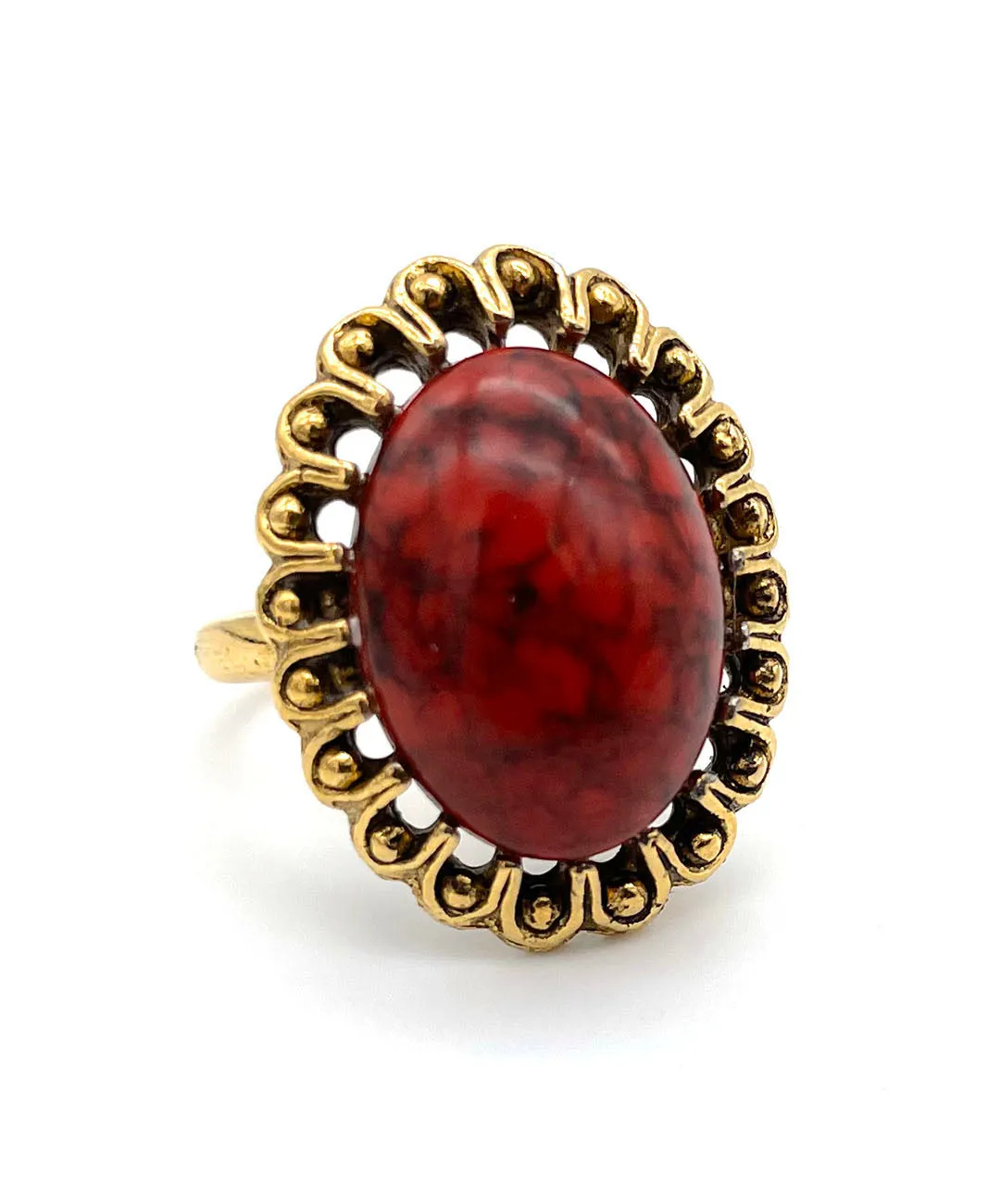 【USA輸入】ヴィンテージ レッドマーブル カボション リング/Vintage Red Marble Cabochon Ring