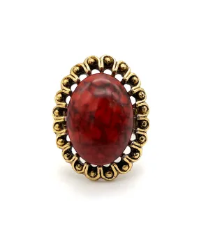 【USA輸入】ヴィンテージ レッドマーブル カボション リング/Vintage Red Marble Cabochon Ring