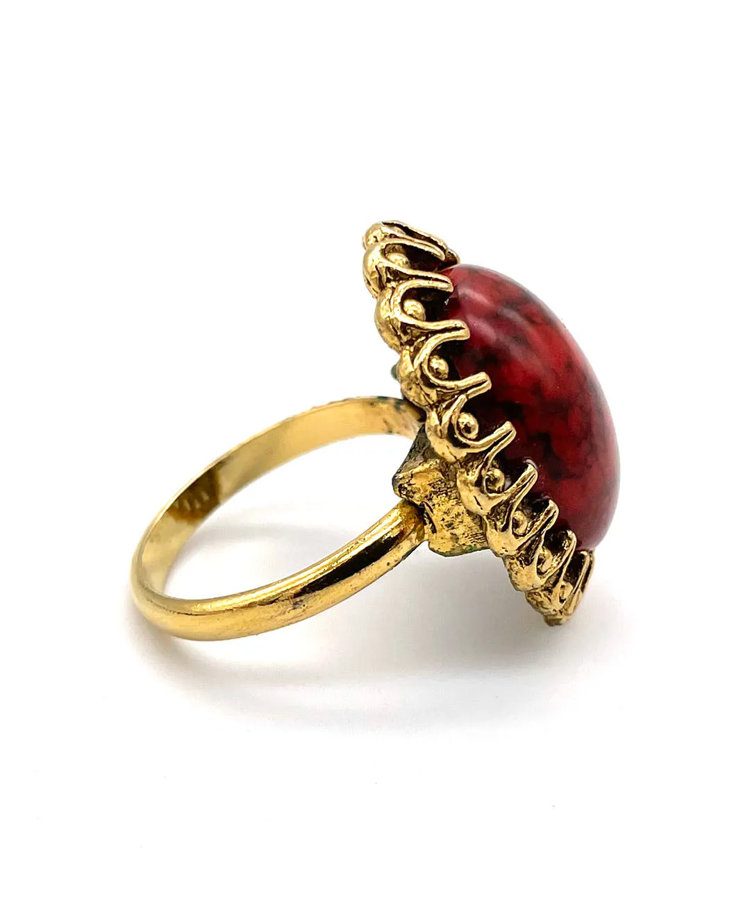 【USA輸入】ヴィンテージ レッドマーブル カボション リング/Vintage Red Marble Cabochon Ring