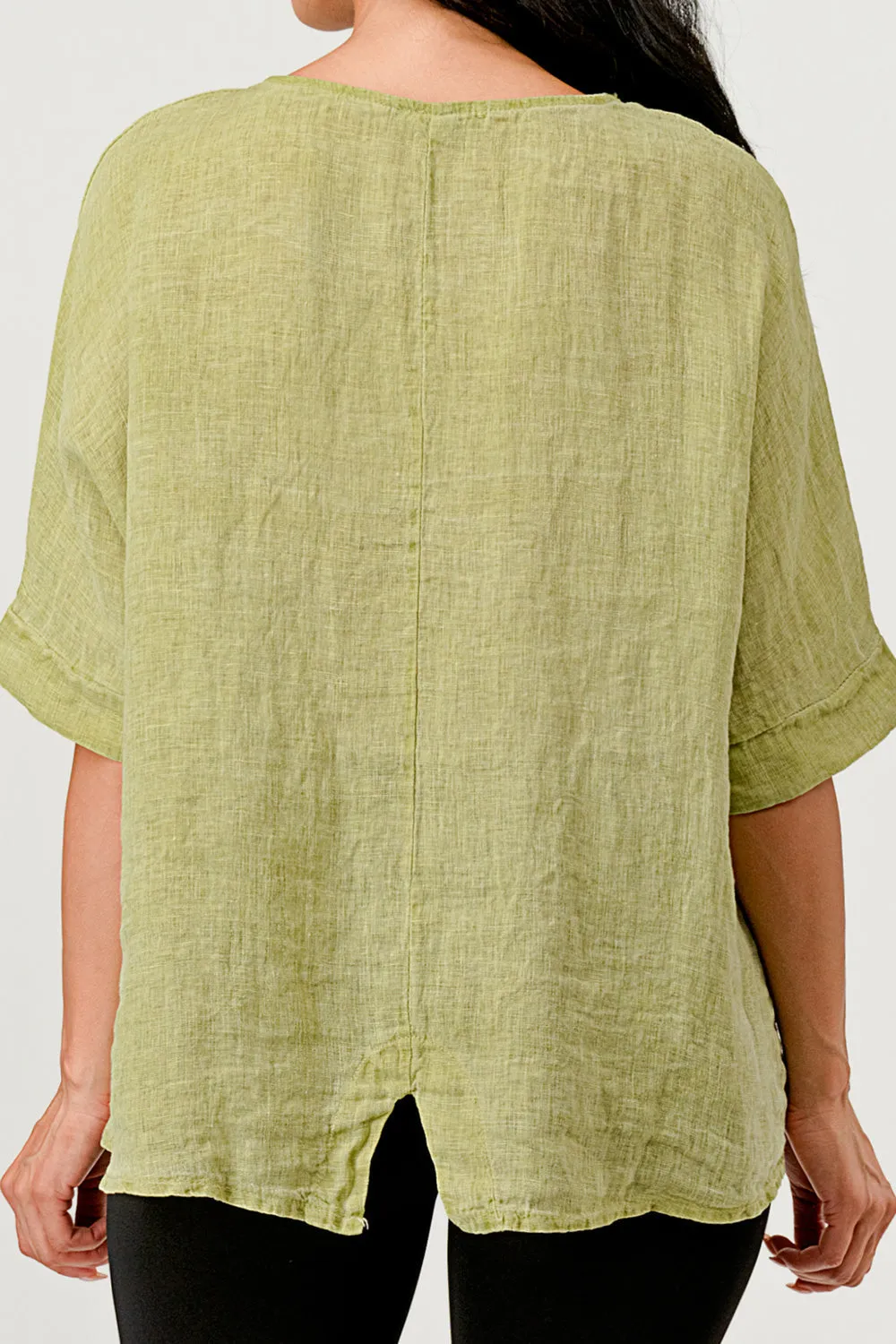 V Back Italian Linen Top W Pocket