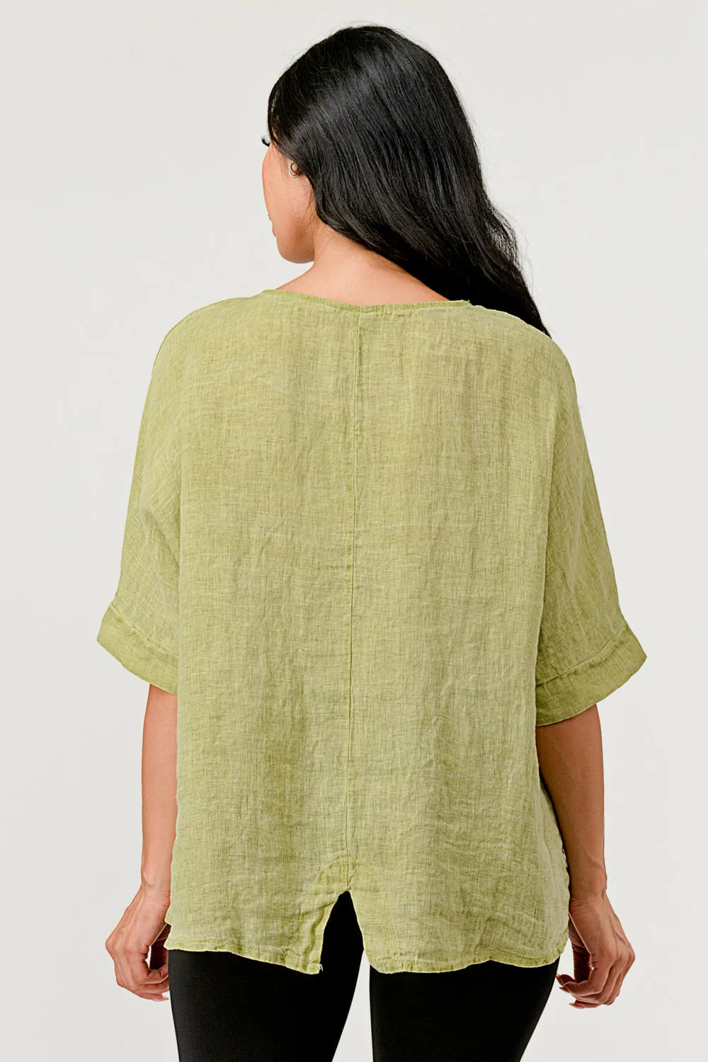 V Back Italian Linen Top W Pocket