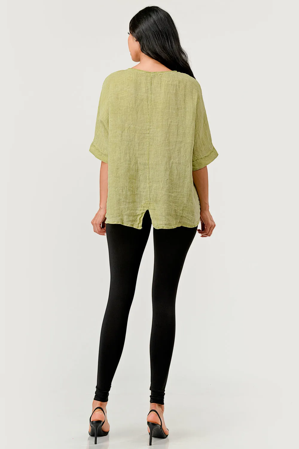 V Back Italian Linen Top W Pocket