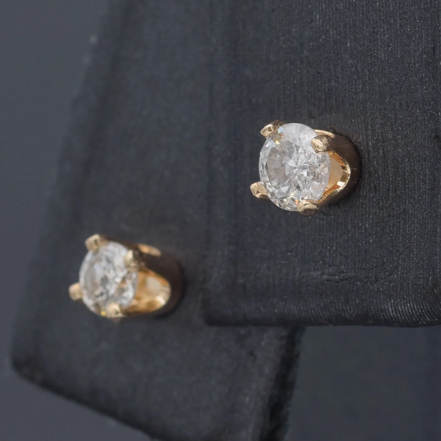 Vintage 0.26 TCW Diamond 14K Yellow Gold Round Stud Earrings 3 mm