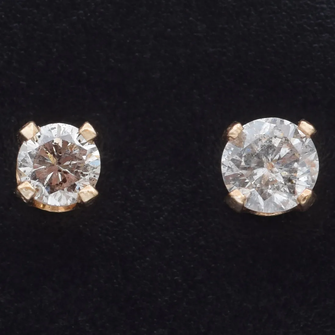 Vintage 0.26 TCW Diamond 14K Yellow Gold Round Stud Earrings 3 mm