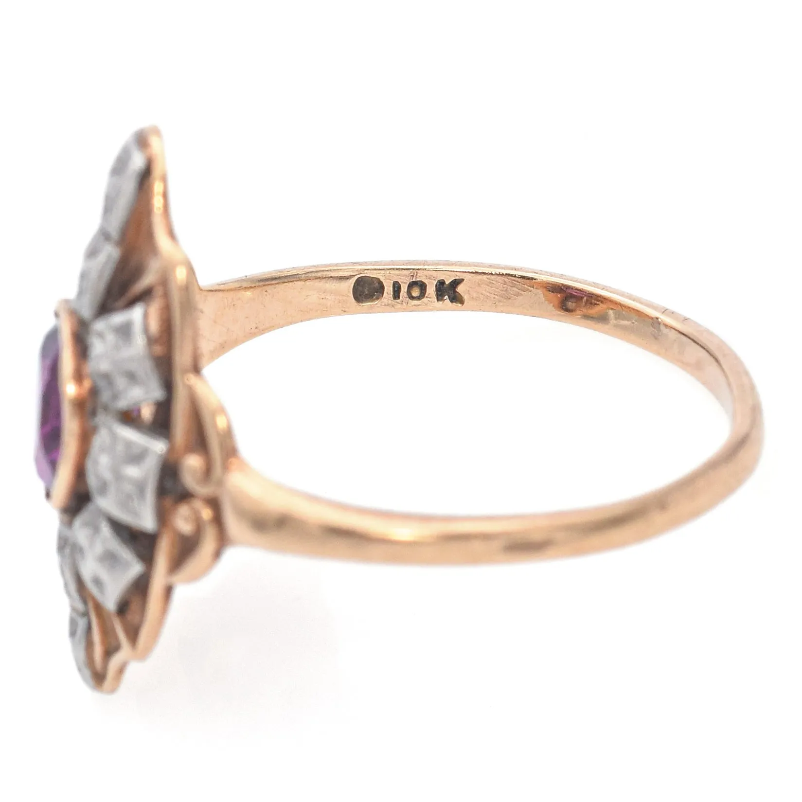 Vintage 10K Yellow Gold Amethyst Cocktail Ring Size 6